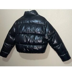 ZARA Down Puffer Jacket Womens Black Full Zip Quilted Cropped sz L